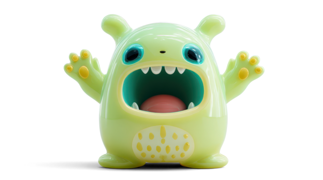 joyful cartoon-style lime green alien creature with a pear-shaped, soft body - Powered by Adobe