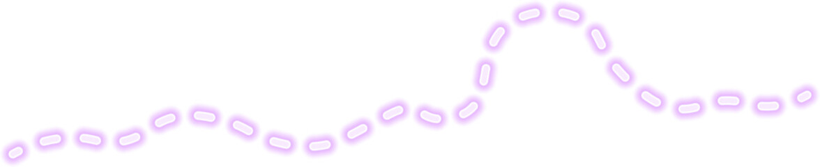 Softly curved hand-drawn stroke with a glowing neon purple dashed effect.