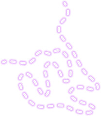 Smoothly bending stroke with a glowing neon purple dashed outline.