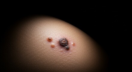 Dramatic Macro View of a Suspicious Mole and Skin Lesions Under Clinical Spotlight.