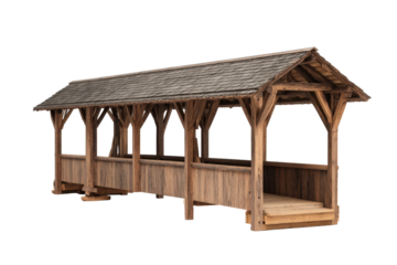Rustic Covered Wooden Bridge on Transparent Background