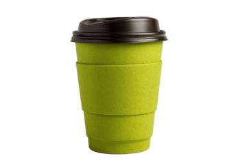 Green Reusable Travel Cup with Lid on Transparent Background