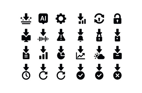 vector solid black filled icons Dropdown (Advanced) dropdown smart dropdown ai dropdown auto dropdown manual dropdown synced dropdown unsynced dropdown monitor dropdown track dropdown alert.