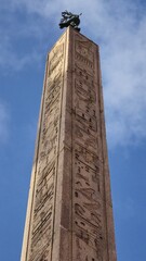 Rome, Italy - 10 January 2025. The Agonalis Obelisk at Piazza Navona rises sharply against the sky,...