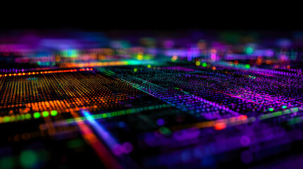Abstract digital data visualization with vibrant neon lights