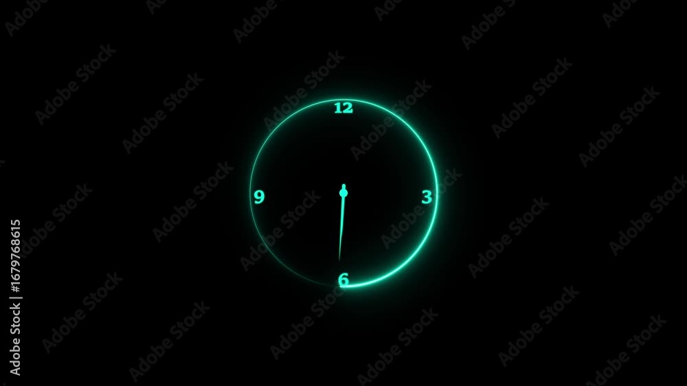 Fototapete glowing neon analog clock ticking animation, minimal analog clock animation on transparent backgroun