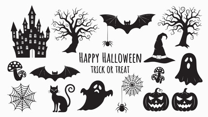 Halloween Silhouette Mega Pack – Ghosts, Skeletons, Haunted Houses, Bats, Pumpkins & More in Black Graphics for Party Decor & Digital Design