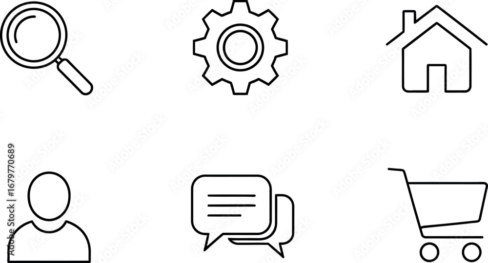 Aufkleber user interface line icons set with search settings home profile chat and shopping cart vector illust