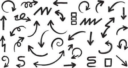 Hand-Drawn Arrow & Symbol Pack – Sketchy Directional Icons with Curved, Zigzag, Spiral, and Abstract Shapes for Design & Presentation Use