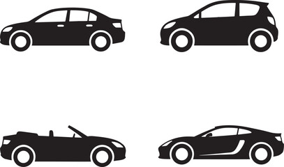 Fototapeta premium Car Silhouettes Collection Diverse Vehicle Types Graphic Icons Isolated Background Transportation