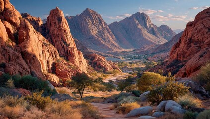 Obraz premium Desert canyon vista, golden light