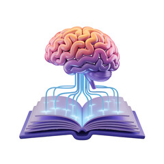 Brain Connected to Open Book with Glowing Lines