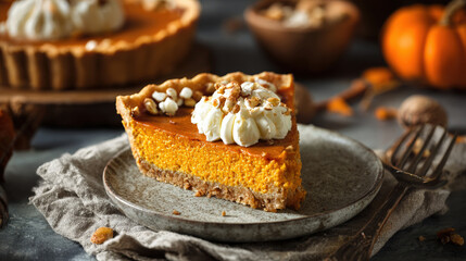 Homemade tasty pumpkin pie for Thanksgiving Day