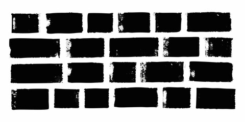A collection of distressed black grunge rectangles and squares arranged in rows on a white background