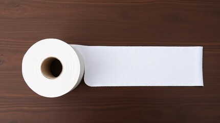 Toilet paper roll on a brown wooden background shows hygiene product, absorbent tissue. Toilet paper with smooth, white texture suggests cleanliness in restroom.