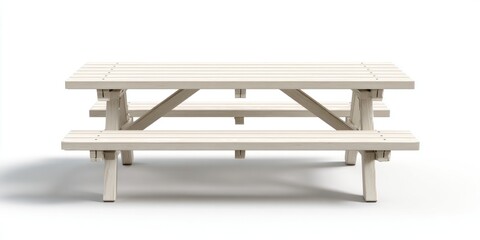 This white picnic table showcases a spacious design ideal for outdoor dining and gatherings, emphasizing simplicity and functionality