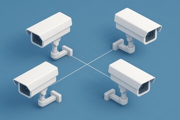 3D CCTV icon representing surveillance system Network of cameras in isometric illustration