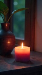 Serene candlelight illuminates a tranquil space, casting soft shadows and creating a peaceful, spiritual atmosphere Perfect for meditation, yoga, or mindfulness practices , holistic, quietude