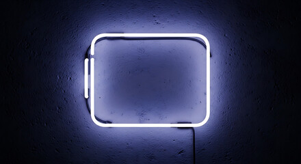Logo mockup blank purple neon sign on a textured wall at night