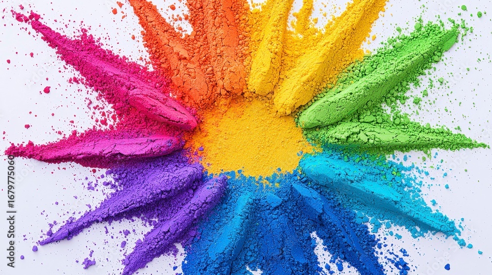 Aufkleber vibrant display of colored powders arranged in a sunburst pattern showcasing an explosion of hues an