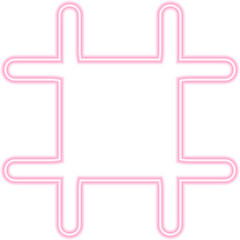 Neon outline shape of a rounded hashtag symbol with concave sides.