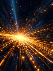 Explosive cosmic event with radiant light and streaks of energy in deep space