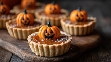 Mini pumpkin pies with jack o lanterns decoration