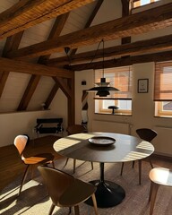 Modern dining room in the attic