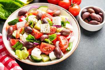 Greek salad with fresh vegetables, cheese and olive oil.