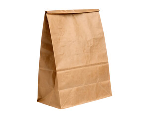 Brown paper lunch bag standing upright isolated on transparent background