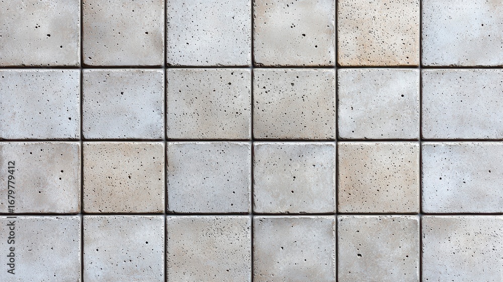 Poster a close-up view of textured concrete tiles arranged in a uniform pattern showcasing their natural im