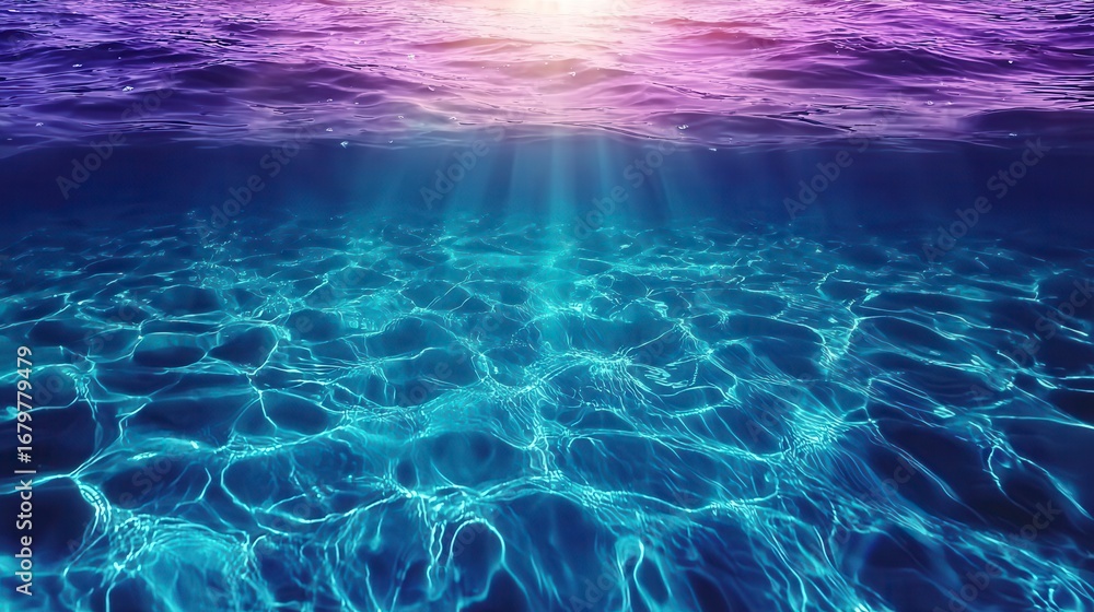 Poster calm ocean waters illuminated by sunlight creating a mesmerizing play of light and shadows beneath t
