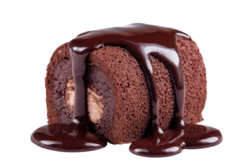 Chocolate Swiss Roll with Ganache Drizzle on Transparent Background