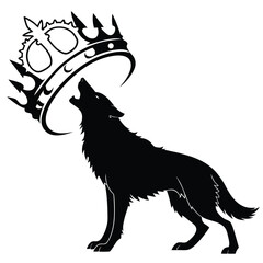 Wolf howling at frozen crown silhouette