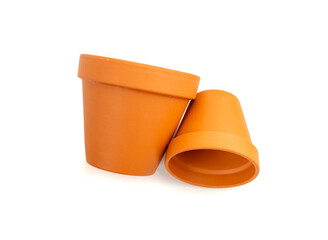 Empty terracotta flower pots, clay garden vase, brown ceramic plant container, garden pottery...