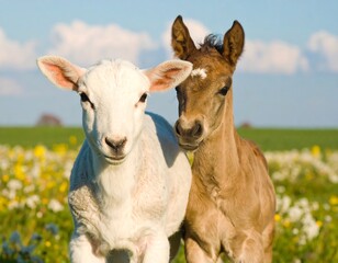 Obraz premium Two adorable baby animals in a field