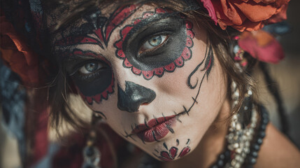Portrait of a woman with makeup, sugar skull