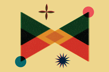 Geometric abstract composition with risograph printing effect. Retro classic 80s. Vector illustration.