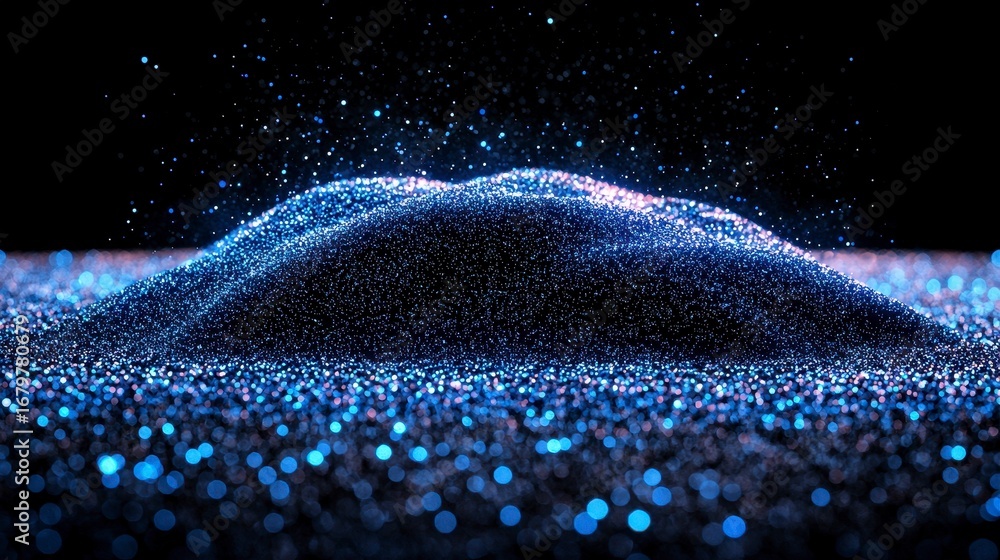 Poster sparkling blue glitter creating an ethereal landscape with shimmering particles rising in a captivat