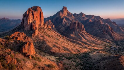 Sunrise hues paint rugged desert peaks