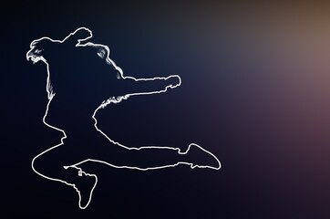 Young girl dancer image on background, moves in glow.