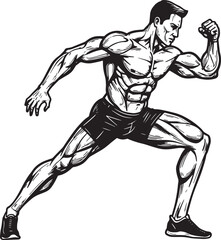 Fototapeta premium Dynamic Woodcut Illustration of a Muscular Athlete in Action on