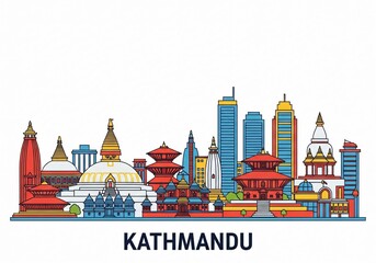 Naklejka premium Colorful Kathmandu City Skyline Vector Illustration Isolated on White Background