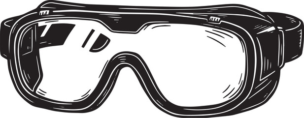 Monochrome Woodcut Illustration of Protective Eyewear for Safety