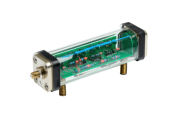 Glass-encased Delay Line Module on Transparent Background