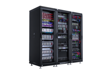 Server Rack with Network Equipment on Transparent Background
