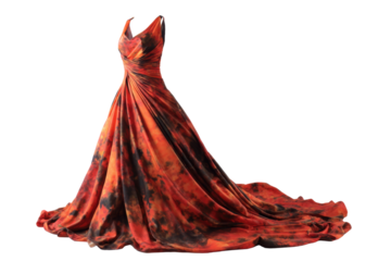 Red Orange Evening Gown on Transparent Background