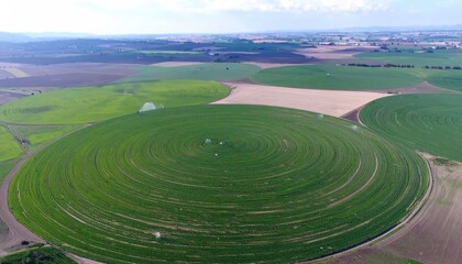 Aerial View of Circular Farmland Irrigation System