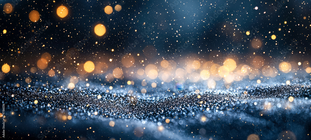 Poster sparkling bokeh and glittering particles against a dark background