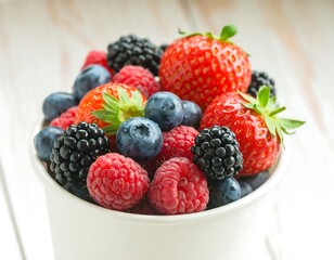 Fresh assorted berries in a white bowl